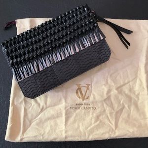 Vince Camuto Black Leather and Python Clutch